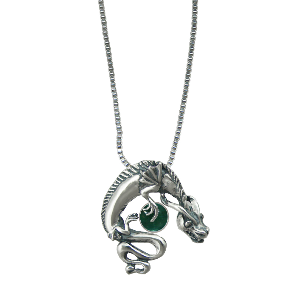 Sterling Silver Playful Dragon Pendant With Fluorite